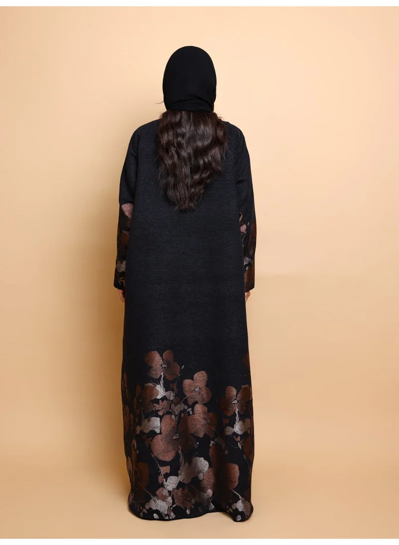 Ikkxa  Jacquard Flower Abaya for Women | Best Price UAE